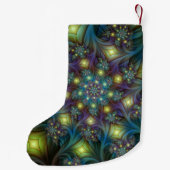 青い紫モダンのフラクタルアート名 スモールクリスマスストッキング (裏面)