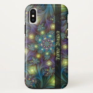 青い紫モダンのフラクタルアート名 iPhone X ケース