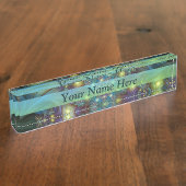 青い紫モダン色のフラクタル名 デスクネームプレート (側面)