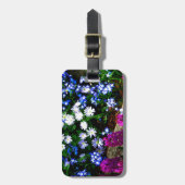青い紫色および白い花柄プロダクト ラゲッジタグ (正面縦)