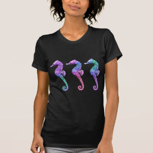 青い紫色のタツノオトシゴおよび緑 Tシャツ