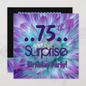 青い紫色のダリア第75の驚きの誕生会 招待状 (正面/裏面)