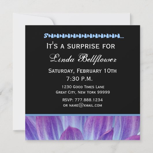 青い紫色のダリア第75の驚きの誕生会 招待状 (裏面)