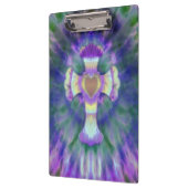 青い紫色のハートの中心が付いているTyeの染料の十字 クリップボード (左)