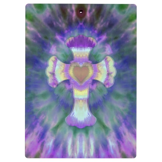青い紫色のハートの中心が付いているTyeの染料の十字 クリップボード (裏面)