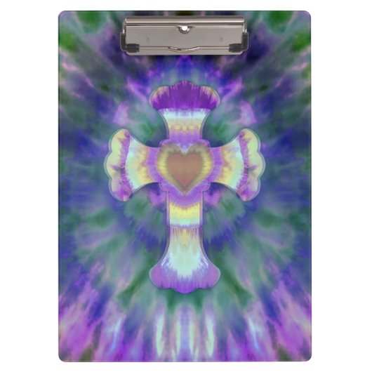 青い紫色のハートの中心が付いているTyeの染料の十字 クリップボード (正面)