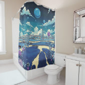 青い紫色のバブルの風景シャワーカーテン シャワーカーテン (インサイチュ)