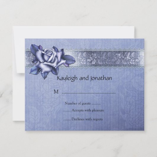 青い紫色のバラおよびレースRSVP 出欠カード (正面)