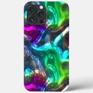 青い紫色のライムグリーンのピンク3Dの芸術パターン iPhone 13 PRO MAXケース