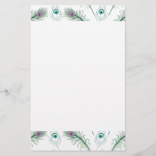 青い紫色の孔雀は文房具に羽をつけます 便箋 (正面)