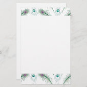 青い紫色の孔雀は文房具に羽をつけます 便箋 (正面/裏面)