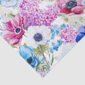 青い紫色の手塗りの水彩画の花柄パターン 薄葉紙 (詳細)