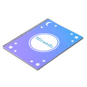 青い紫色の月及び星の螺線形ノート ノートブック (左側)