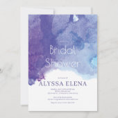 青い紫色の水彩画のビーチのブライダルシャワーの© 招待状 (正面)