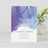 青い紫色の水彩画のビーチのブライダルシャワーの© 招待状 (スタンド正面)