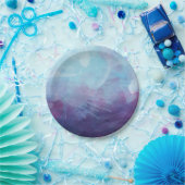 青い紫色の水彩画はデザインをはねかけます ペーパープレート (パーティー)