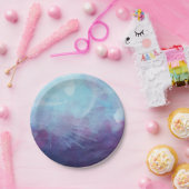 青い紫色の水彩画はデザインをはねかけます ペーパープレート (パーティー)