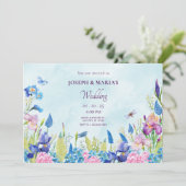 青い紫色の水色のフローラの美学結婚の 招待状 (スタンド正面)