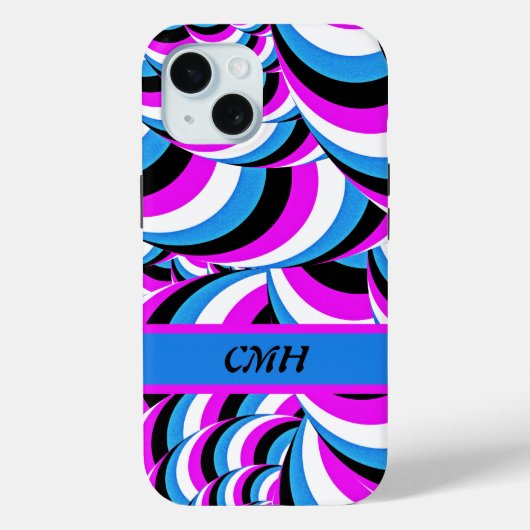 青い紫色の管状の渦巻き図形とイニシャル Case-Mate iPhoneケース (裏面)
