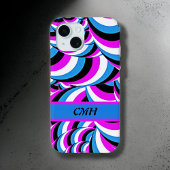 青い紫色の管状の渦巻き図形とイニシャル Case-Mate iPhoneケース
