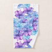 青い紫色の花のイラストレーション バスタオルセット (ハンドタオル)