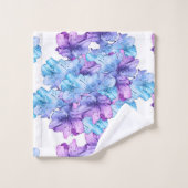 青い紫色の花のイラストレーション バスタオルセット (ウォッシュタオル)