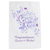 青い紫色の蝶結婚式 ミディアムペーパーバッグ (正面)