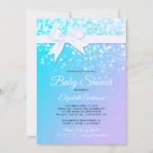 青い紫色の輝きの女の赤ちゃんのシャワーの招待状 招待状 (正面)