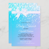 青い紫色の輝きの女の赤ちゃんのシャワーの招待状 招待状 (正面/裏面)