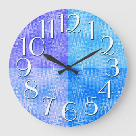 青い紫色パターンエレガントな特大数 ラージ壁時計 (正面)