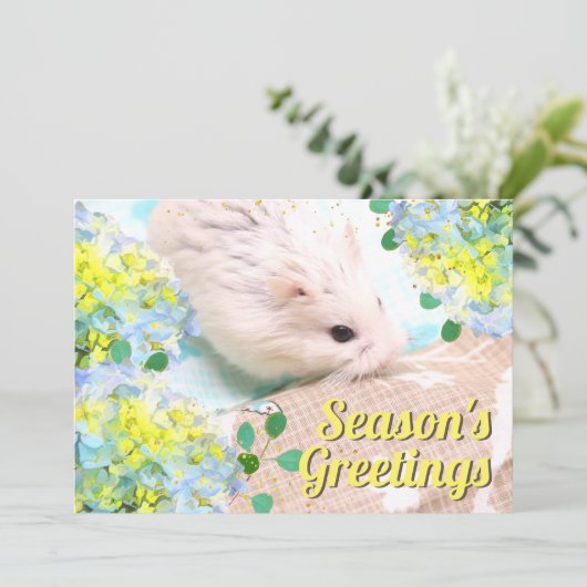 青い紫陽花のシーズン・グリーティング ハムスター シーズンカード (スタンド正面)