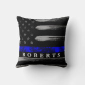 青い細い線のグランジフラグ名ピロー クッション (裏面)