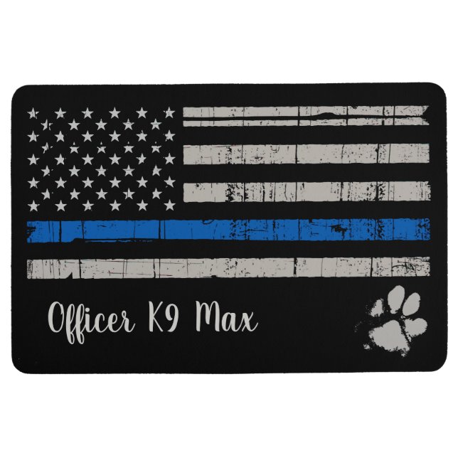 青い細い線 – 犬の前足 – 警察K9 フロアマット (正面)