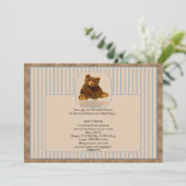 青い細い縦縞のテディー・ベアのベビーの発表 案内状 (スタンド正面)