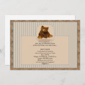 青い細い縦縞のテディー・ベアのベビーの発表 案内状 (正面/裏面)