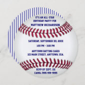青い細い縦縞の背部との野球 招待状 (正面/裏面)