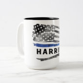 青い細線フラグ名Mag ツートーンマグカップ (正面左)