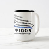 青い細線フラグ名Mag ツートーンマグカップ (正面右)