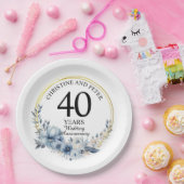 青い結婚フローラ記念日エレガント(40) ペーパープレート (パーティー)