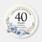 青い結婚フローラ記念日エレガント(40) マグネット (正面)