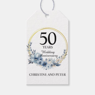 青い結婚フローラ記念日エレガント(50) ギフトタグ
