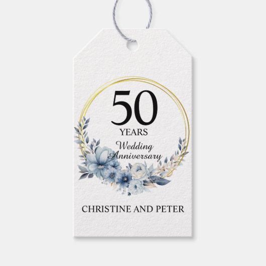 青い結婚フローラ記念日エレガント(50) ギフトタグ (正面)