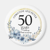 青い結婚フローラ記念日エレガント(50) マグネット (正面)