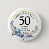 青い結婚フローラ記念日エレガント(50) 缶バッジ (正面)