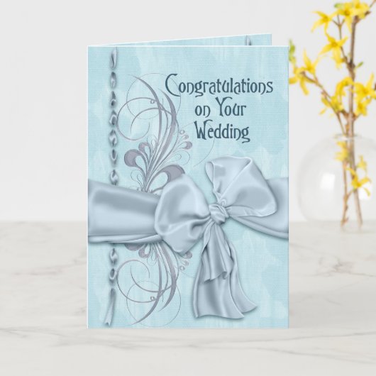 青い結婚式のお祝い カード (黄色い花)