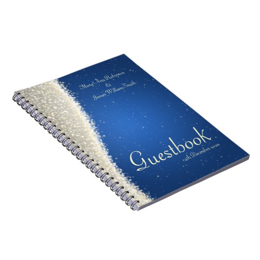 青い結婚式のゲストブックの眩ます輝き ノートブック (右側)