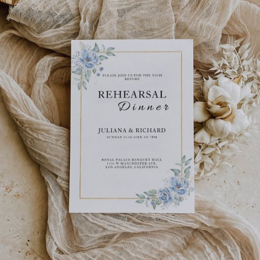 青い結婚式のリハーサルディナー看板 夜 招待状