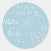 青い結婚式の引き出物ラベルとカスタム文字 ラウンドシール (正面)