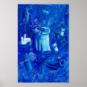 青い結婚式の絵 現代アートプリント ポスター (正面)