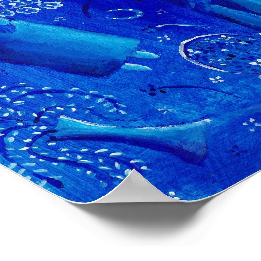 青い結婚式の絵 現代アートプリント ポスター (角)